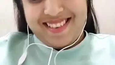 Cute girlfriend video call to lover shows big boobs
