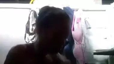 Cute Tamil girl bathing on selsfie cam