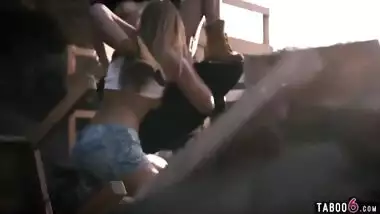 Stepmom MILF and stepdaughter teen outdoor lesbian sex