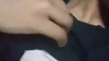Desi girl boobs pressing by lover on cam