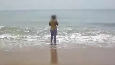 Desi wifey On Beach - Wet & Transparent Cloth 