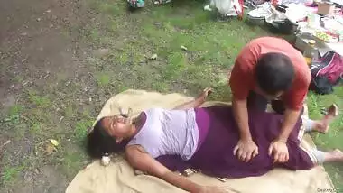 Aunty moaning in public while massage guy pressing pussy