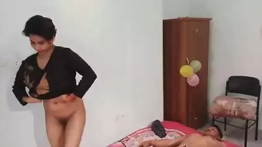 Two men take turns copulating with their Desi sister on the bed