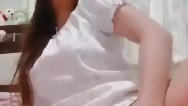 Horny Girl Fingering and Pressing Boob